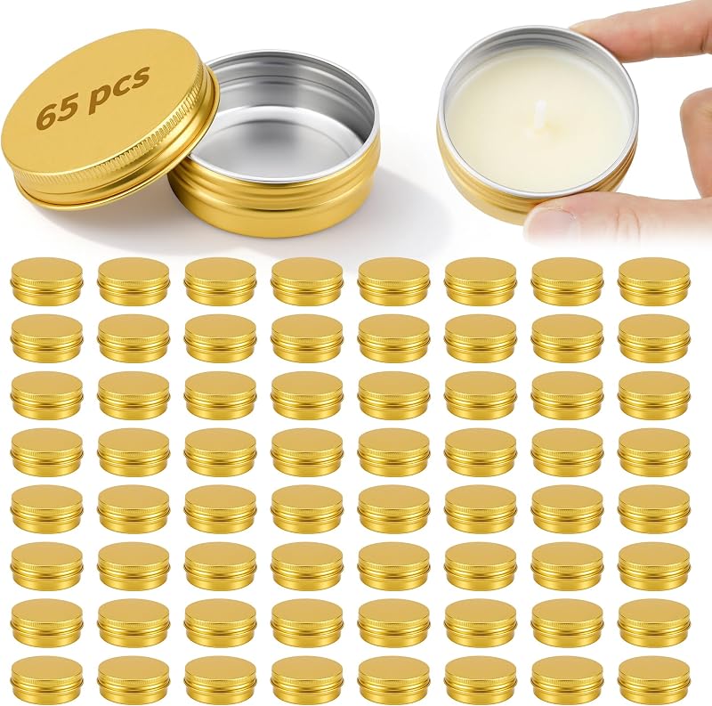 65 PCS 1 OZ Aluminum Tin Containers Cans with Lids, Refillable Travel Sized Cosmetic Containers, Lip Balm Containers, Small Tins with Lids for Salves, Lotion Bars, Beard Balms, Candles