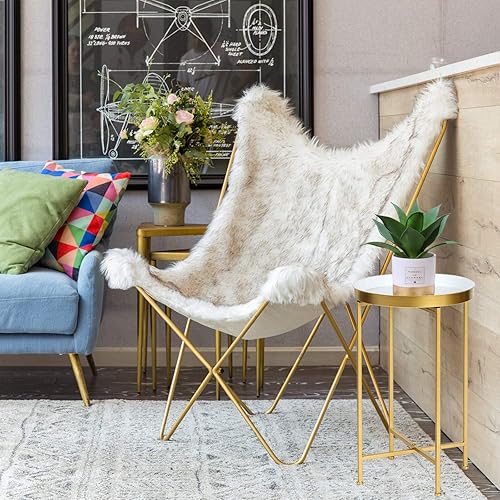 Miniatura 28 de Joveco Mesa auxiliar redonda, mesa auxiliar plegable de metal, mesa auxiliar pequeña, mesa auxiliar de sofá con bandeja extraíble, acento de mesita