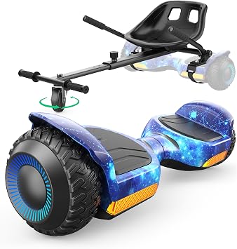 Gyroor G13 Hoverboard with Seat Attachment 6.5" All-Terrain Go Kart | LED Lights, Bluetooth Speaker, UL2272 Certified, Adjustable Frame, 7.75 MPH Max Speed, Hoverboard for Kids and Adults