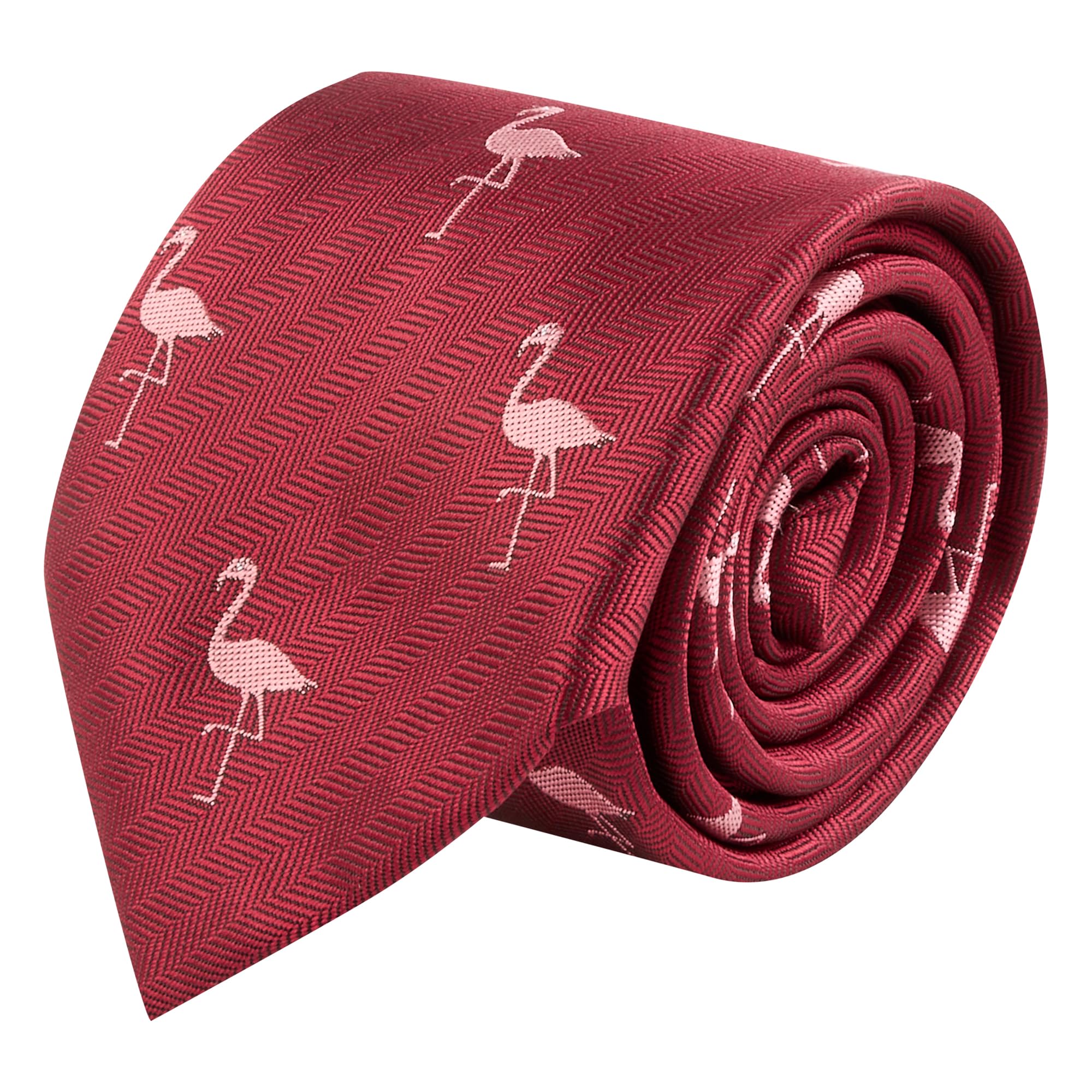 King & Priory Flamingo Burgundy Red Herringbone Embroidered Tie