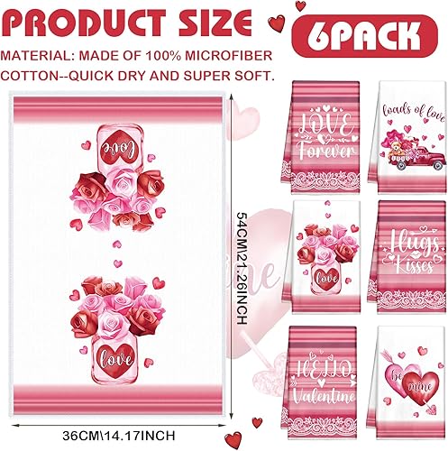 Miniatura 10 de 6 toallas de mano con corazones rojos para el día de San Valentín, toallas absorbentes para el árbol de la bicicleta del amor, toallas de cocina