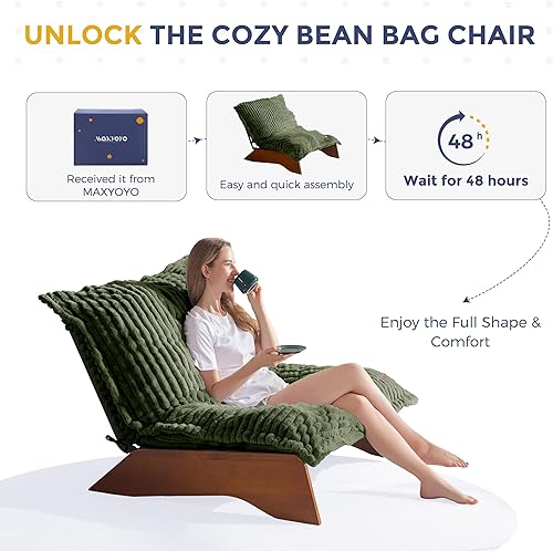 Miniatura 8 de MAXYOYO Silla ajustable para sala de estar, puf de 3 posiciones con funda extraíble, silla decorativa tapizada con marco, sillón reclinable suave