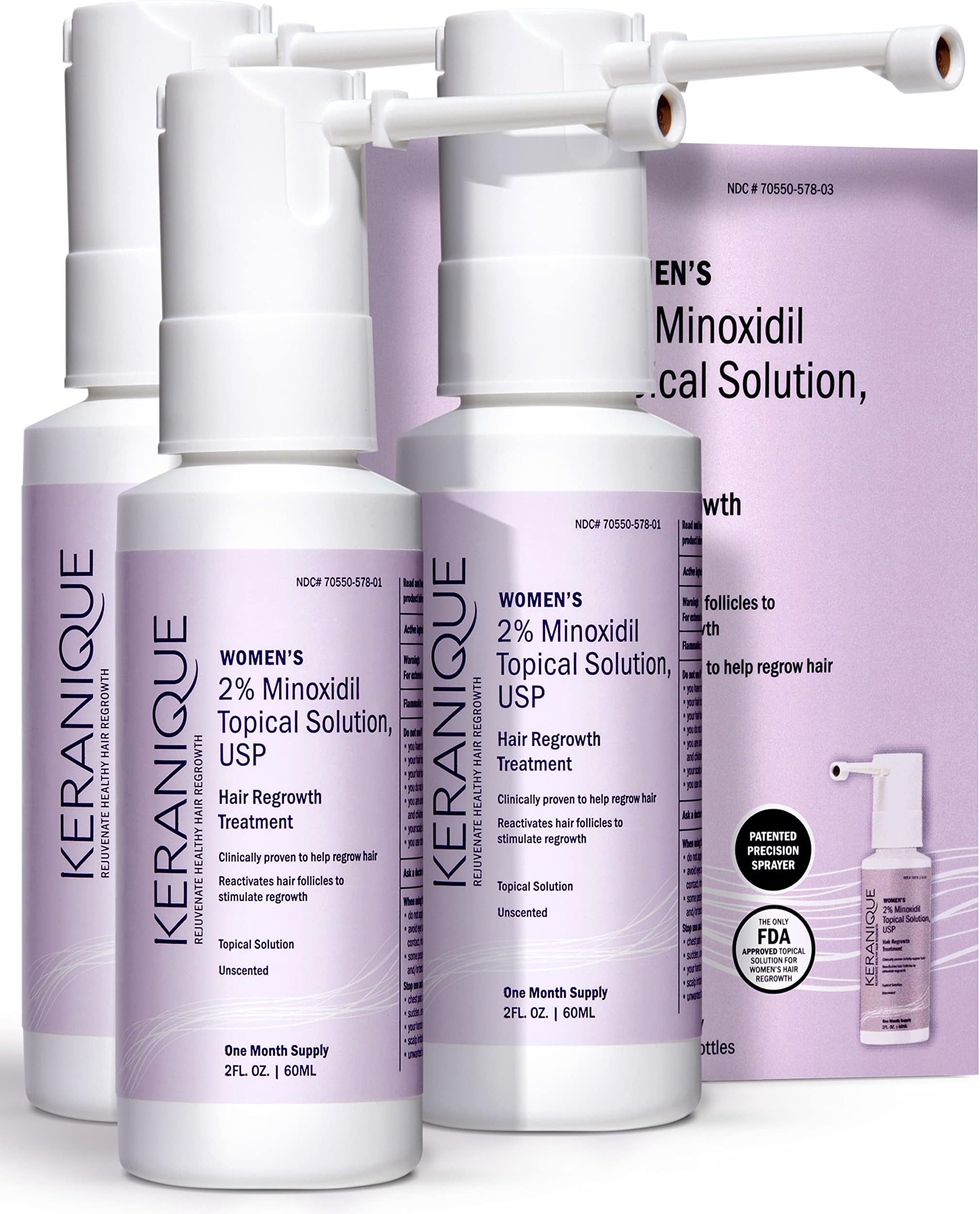 Hair Regrowth Treatment for Women - 2% Minoxidil for Women Hair Growth & Thickening - Topical Solution Scalp Treatment for Hair Loss & Thinning w/ Precision Spray Applicator 2 Fl Oz (3-pack)