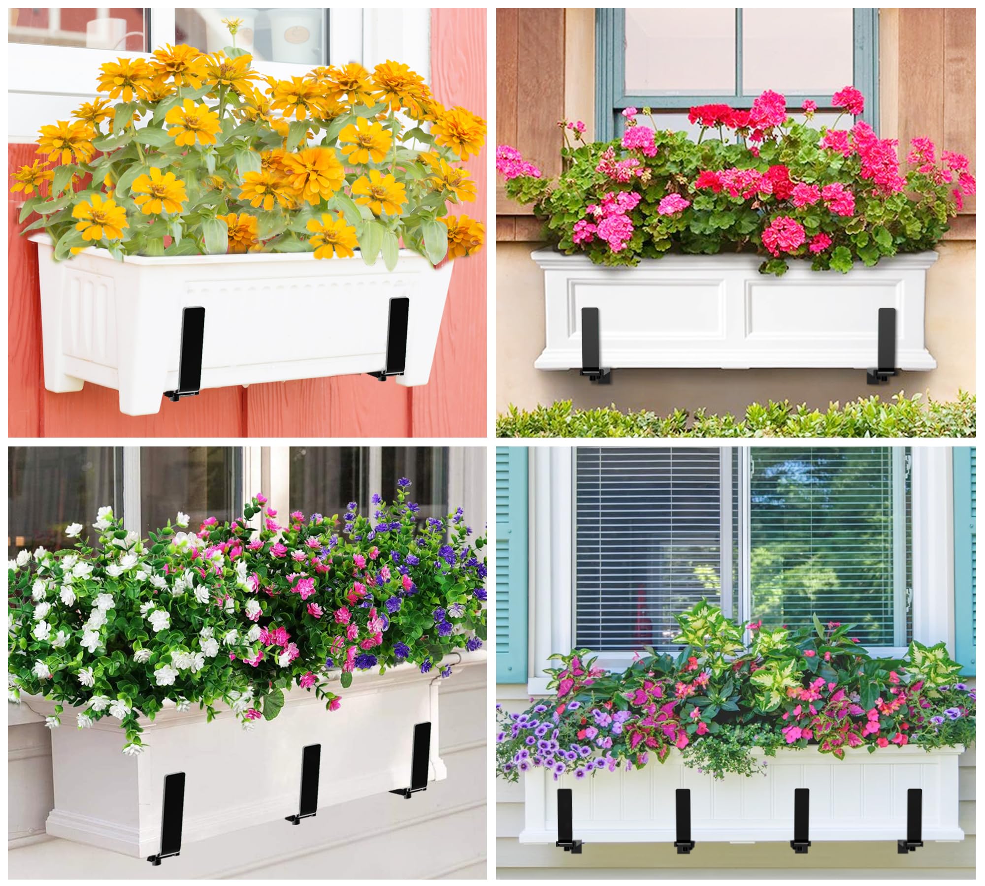 Y&M Verstellbare Pflanzkastenhalterungen (15,2 bis 31,8 cm), universelle Fensterkastenhalterungen, robuste Eisen-Blumenkasten-Wandbefestigungshaken für Balkon, Zäune, Terrasse und Garten, Schwarz, 6