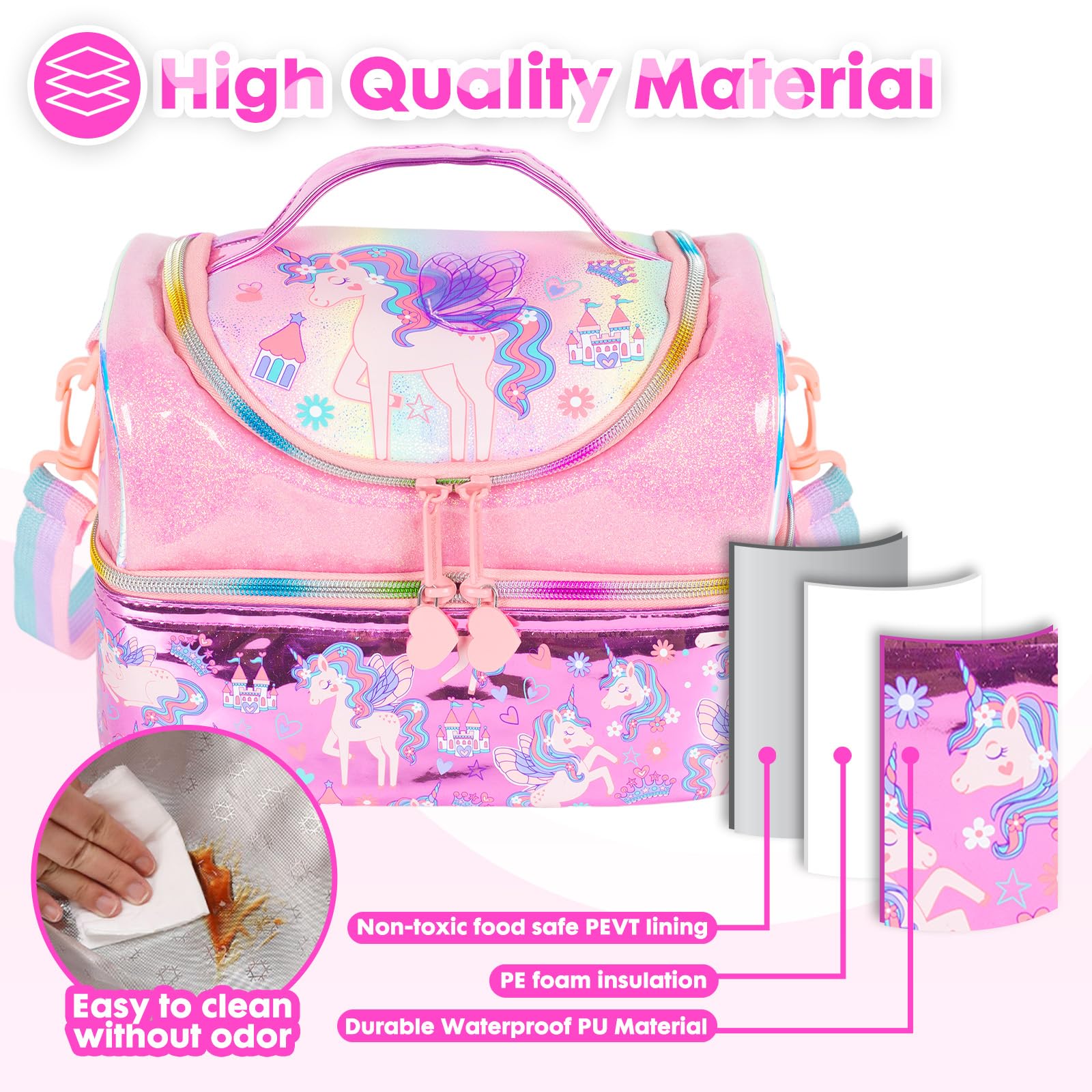 PinkSheep Kids Double Decker Cooler Insulated Lunch Bag Large Tote for Boys Girls, Men, Women, with Adjustable Strap - Image 3