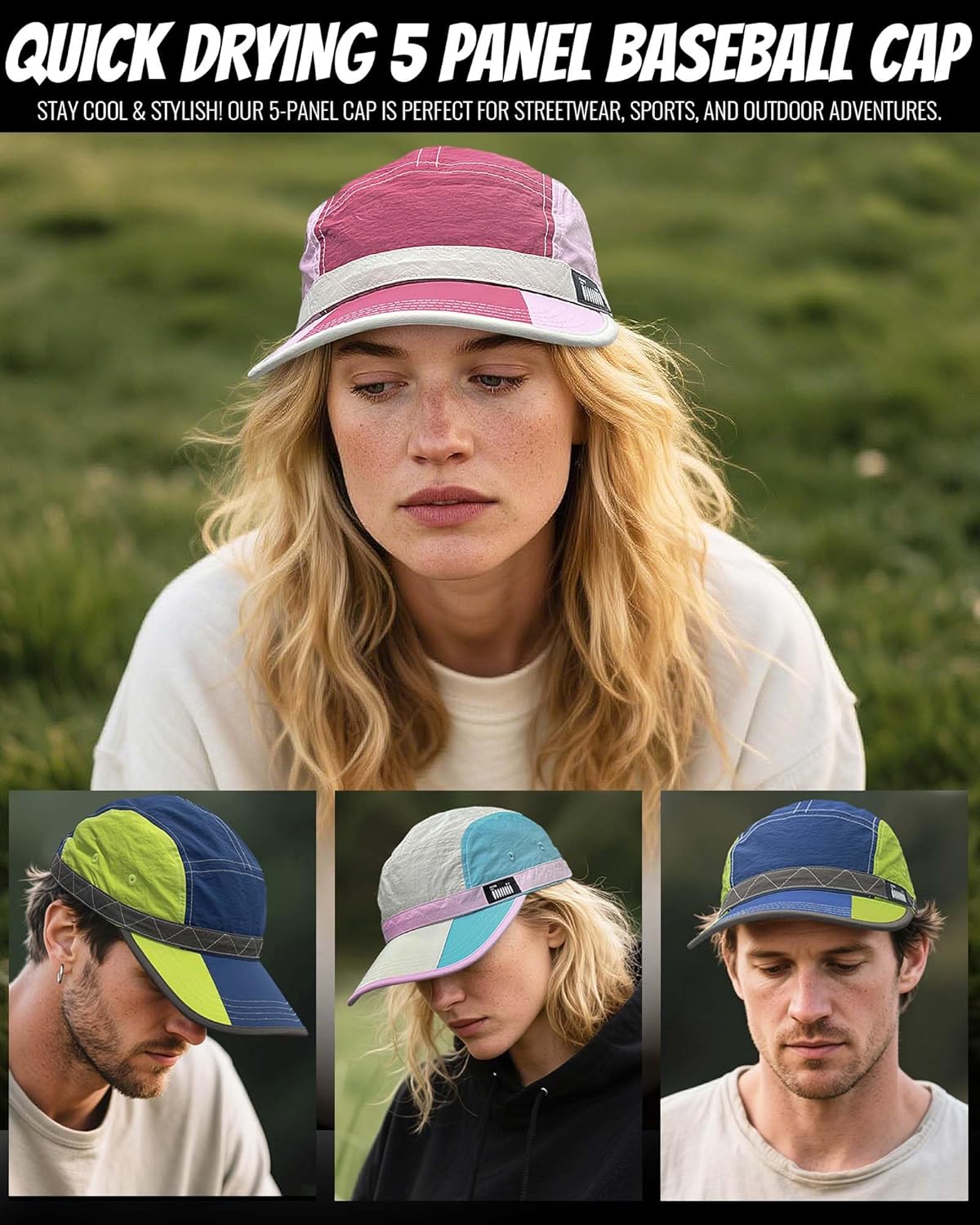 Croogo Quick Drying 5 Panel Cap Fashion Baseball Cap for Men Women Lightweight Breathable Sports Hat for Outdoor Activities - Image 7