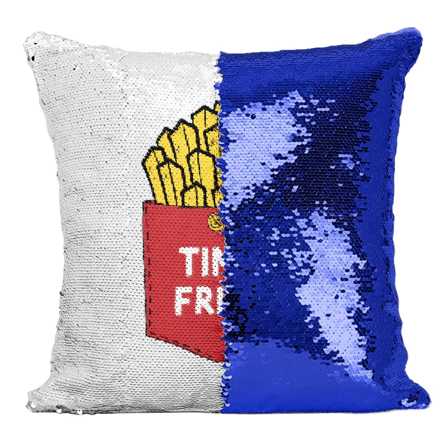Coussin paillettes bleu cadeau original pour ado fan de frites