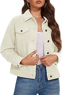 Women's Corduroy Jacket Fashion Cropped Jackets Button Down Shacket Long...