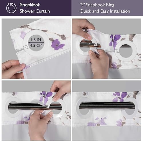 Miniatura 2 de Lagute Cortina de ducha SnapHook sin gancho con forro a presión y ventana superior transparente, grado de hotel, lavable a máquina, 71 pulgadas de