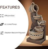 Vista 6 de LuxenHome - Fuente de agua para exteriores, jarras en cascada de poliresina de 5 niveles, fuentes y cascadas, decoración de fuente de agua