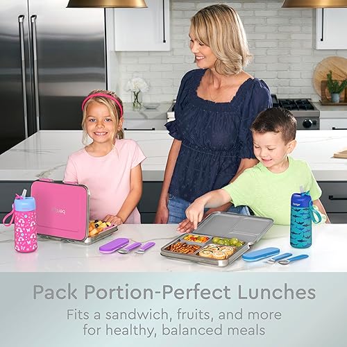 Miniatura 12 de Bentgo Lonchera de acero inoxidable resistente a fugas para niños, 3 compartimentos con recipiente de silicona adicional, duradera, ecológica, apta