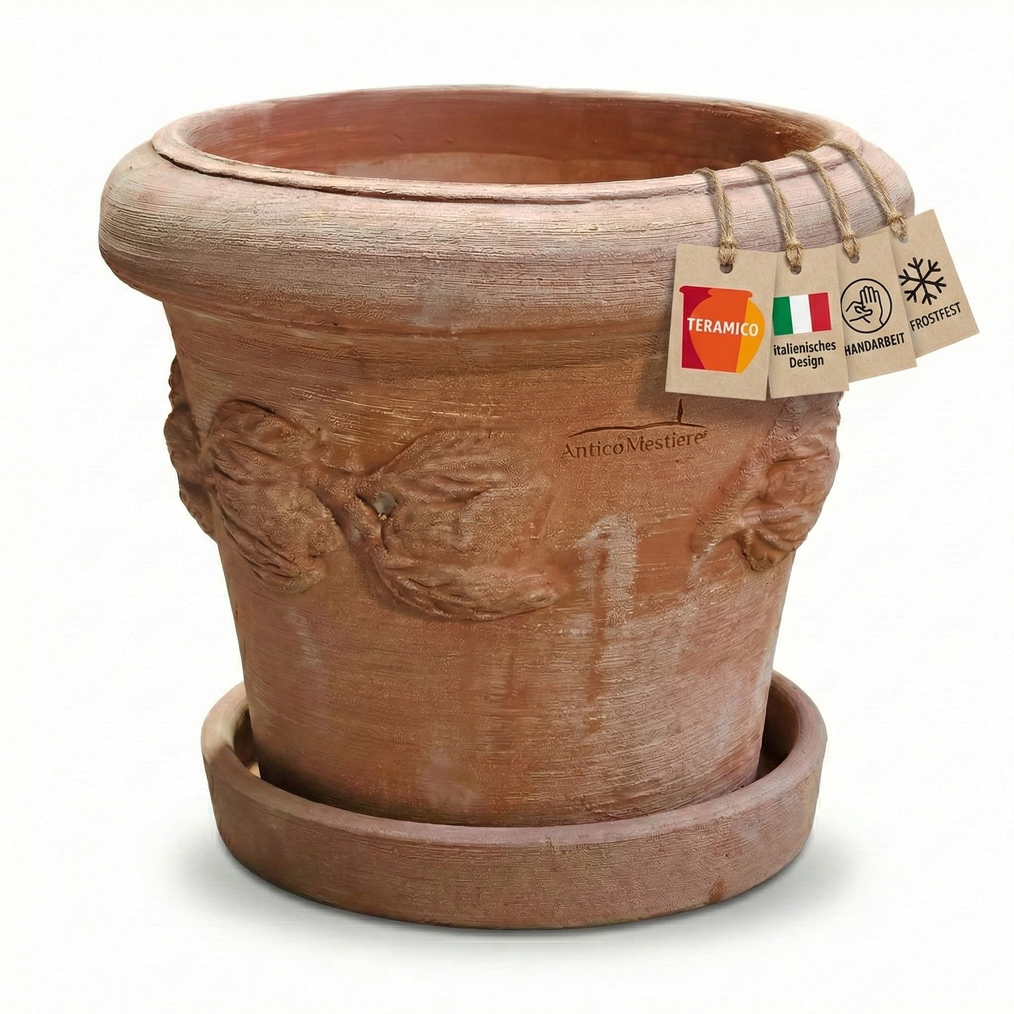 Pot de Fleurs en Terre Cuite | 25 cm | Motif Citron | Fabriqué en Italie | avec Soucoupe | Jardin | Maison | Décoration méditerranéenne(30cm)