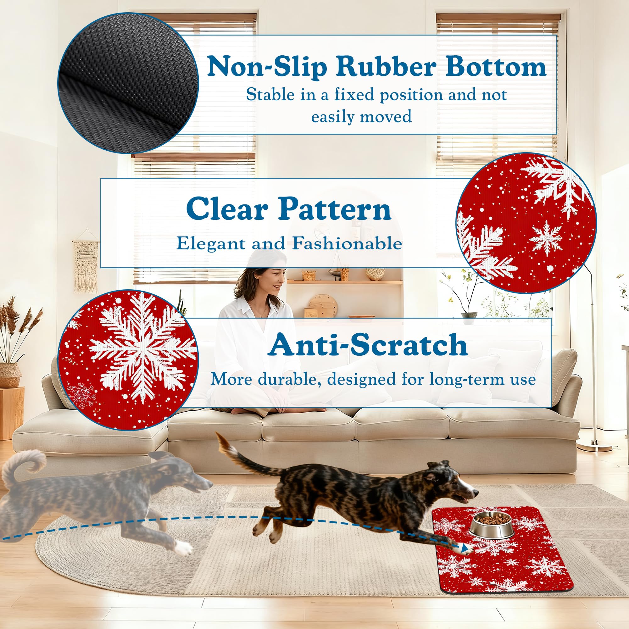 Chirtsmas Haustierfuttermatte für Katzen und Hunde, saugfähig, schnell trocknend, rutschfeste Gummiunterseite, wasserdichte Napfunterlage für den Innenbereich, Haustierbedarf, 40,6 x 61 cm