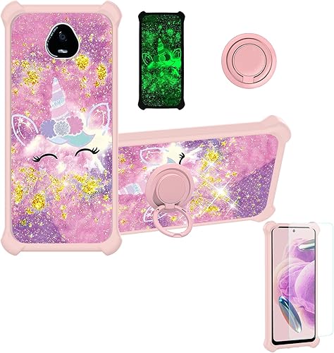 Miniatura 73 de Cricket Debut S2 - Funda compatible con AT&T Calypso 4 U380AC U380AA con protector de pantalla de vidrio templado, soporte de anillo, purpurina