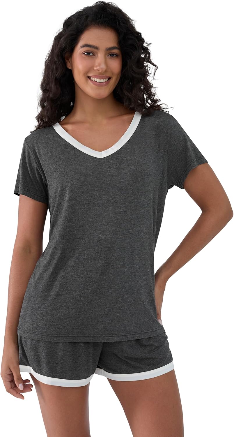 Joyaria Womens Short Sleeve Pajamas bamboo viscose Pj Shorts Set Soft Lightweight Cooling Sleepwear