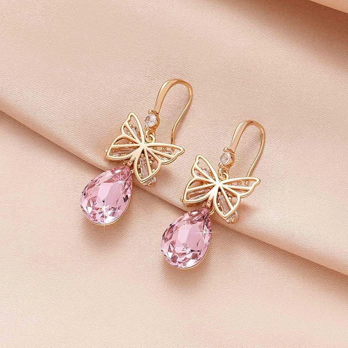 Austrian Crystal Teardrop Butterfly Drop Dangle Earrings