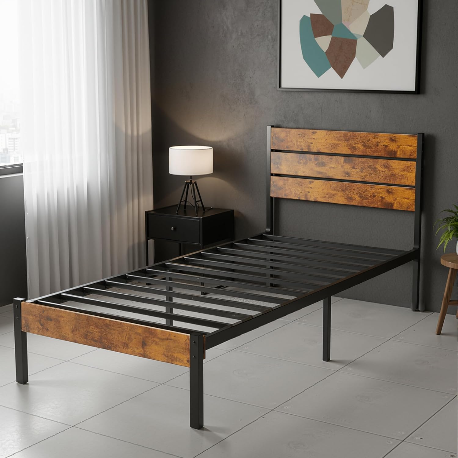 Simple Deluxe Twin Size Bed Frame with Headboard & Footboard, Metal Platform Bed Frame with Wooden Slats, Heavy Duty Mattress Foundation, No Box Spring Needed, Easy Assembly - Image 8