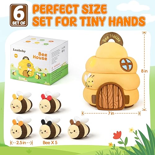 Miniatura 7 de Juguetes para bebés de 6 a 12 meses Juguete infantil de colmena con 5 abejas sensoriales de peluche, arrugado, sonajero, espejo y música, juguetes