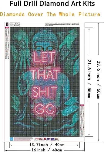 Miniatura 3 de CHWGLFGG Kits de pintura de diamantes grandes para adultos principiantes, Buddha Let That Go Kits de arte de diamantes, taladro redondo completo 5D,