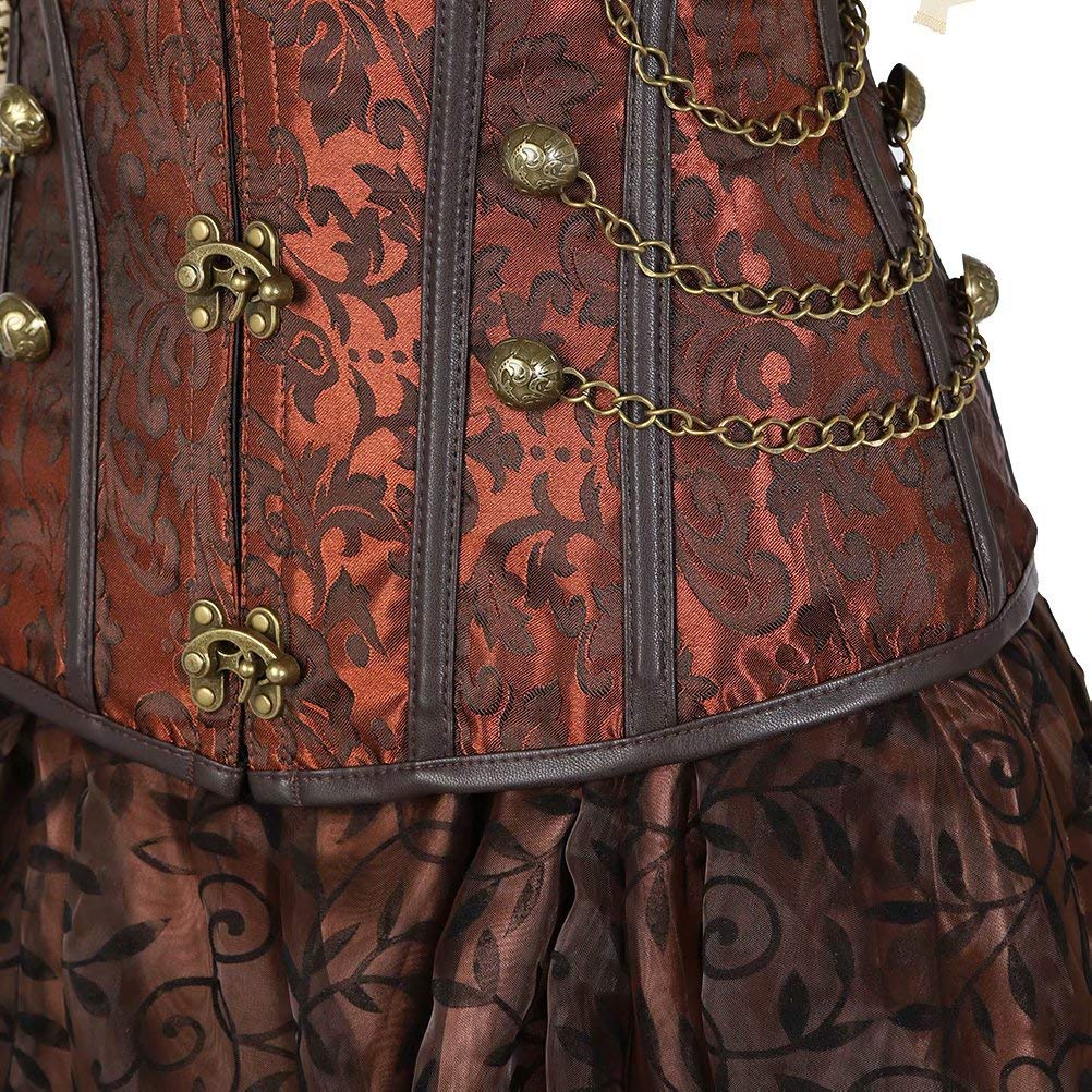 Josamogre Steampunk Korsett Unterbrust Kleid Corsage Corsagenkleid korsettkleid Damen Korsage sexy top Set Gothic Pirat Frauen