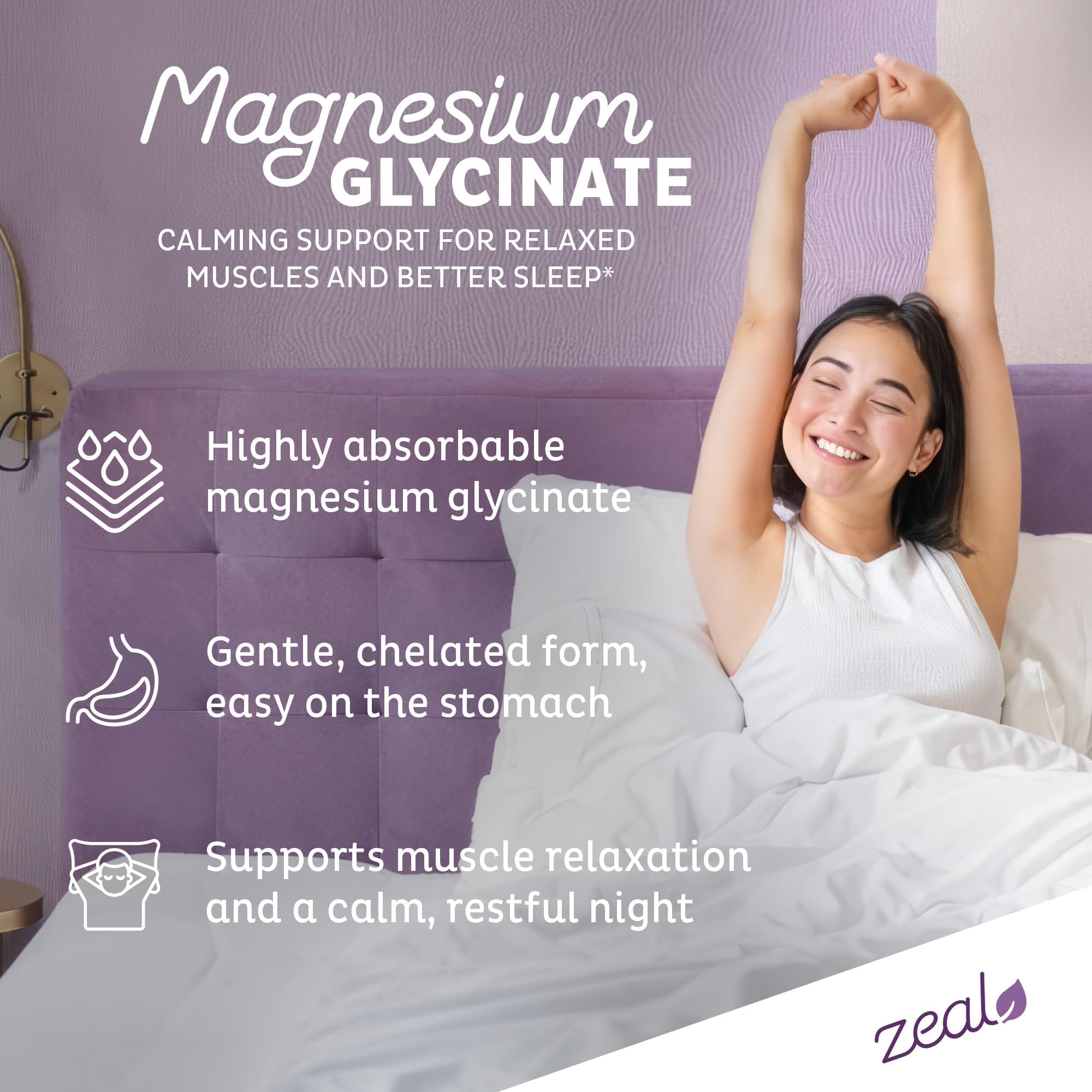 Zeal Naturals Triple Magnesium Complex Supplement - Glycinate, Malate, Citrate | 400mg, 180 Capsules | High Absorption Chelated Magnesium for Sleep, Mood, Muscle Recovery, Relaxation — Amazon image 4