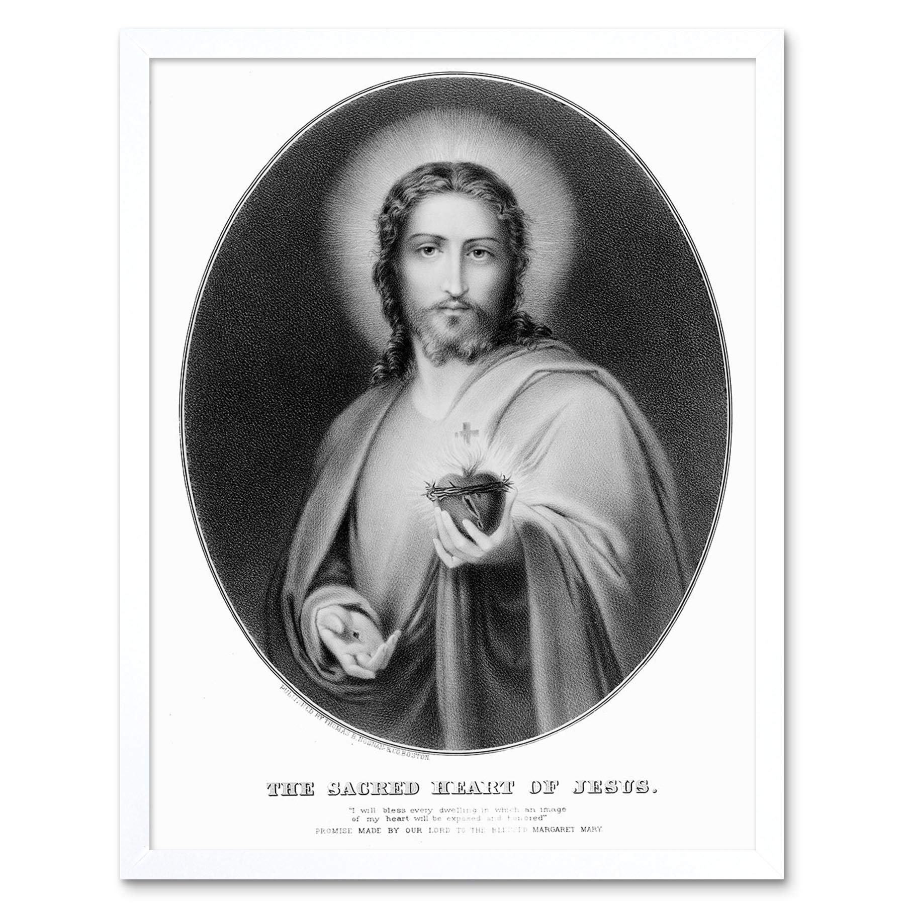 Wee Blue Coo Painting Allegory Portrait Message Jesus Sacred Heart Art Print Framed Poster Wall Decor 12X16 Inch