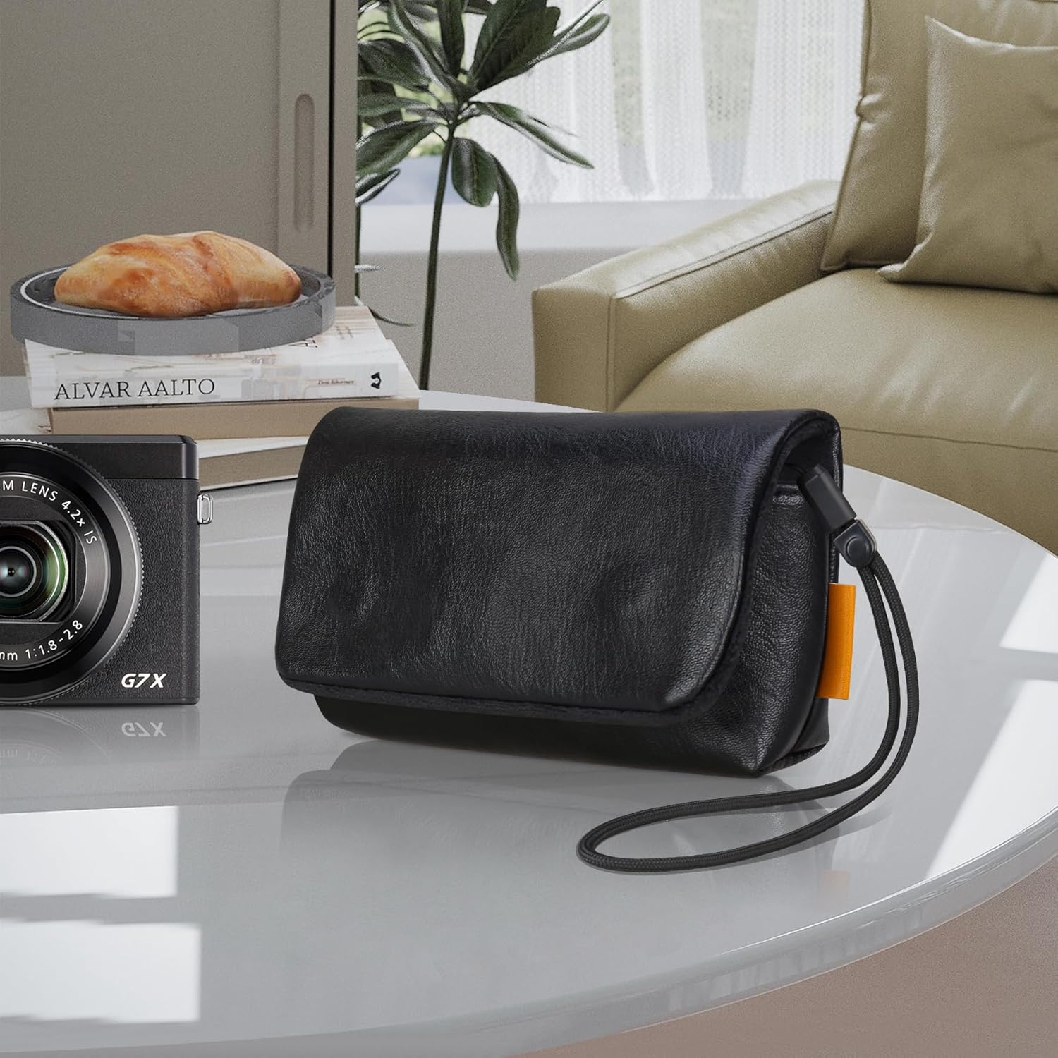 Lacdo Camera Case Bag for Canon PowerShot G7 X Mark III / G7X Mark II Digital Camera, Soft Leather Protective Camera Travel Pouch Sleeve, Compact Canon G7 X Mark III Case Bag with Wrist Strap, Black - Image 7