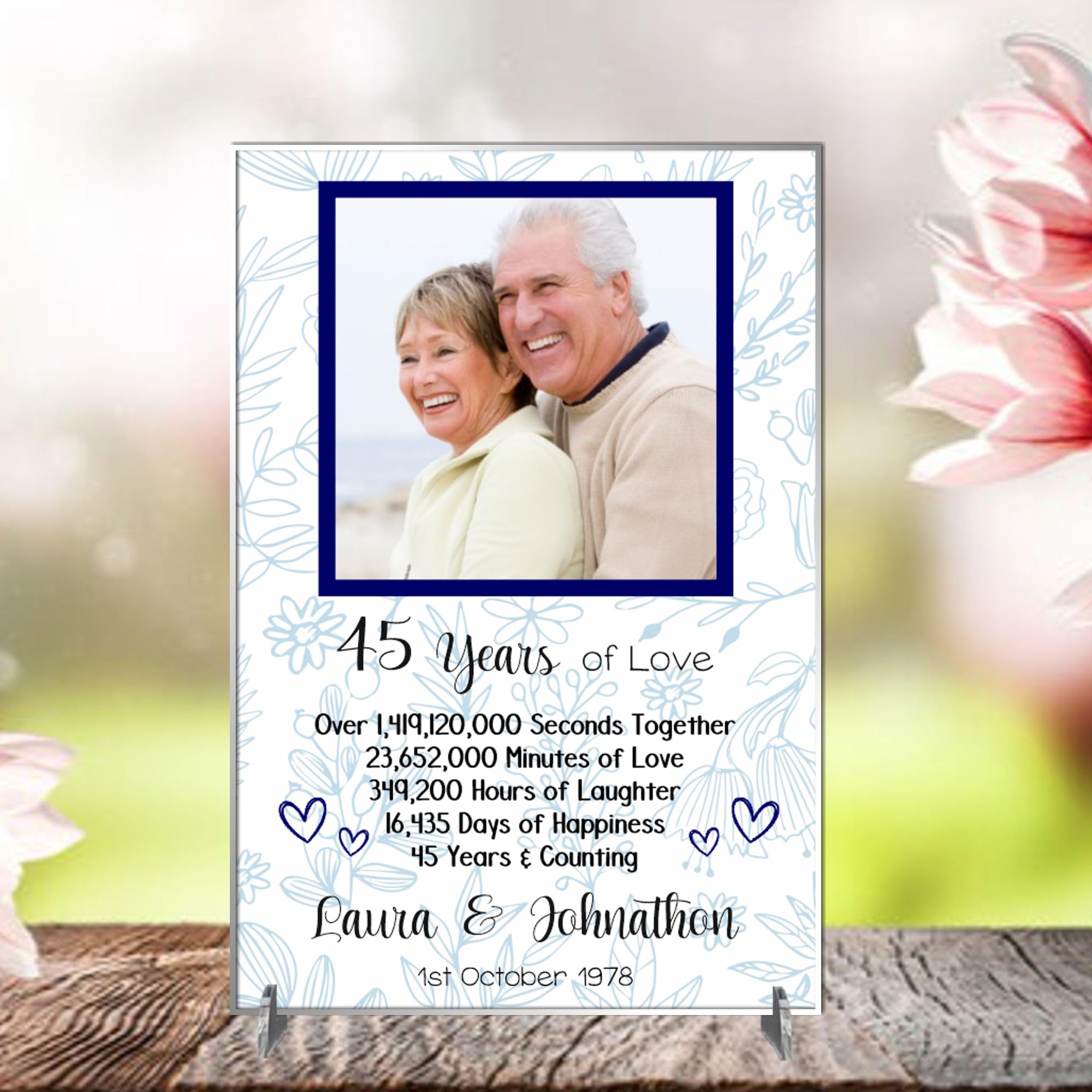 Personalised Anniversary Plaque - Custom A5/A4 MDF & Acrylic Sign - Milestone Anniversaries (1st, 25th, 30th, 35th, 40th, 45th, 50th, 55th, 60th (6. 45th Anniversary, Acrylic A5 21cm x 15cm)