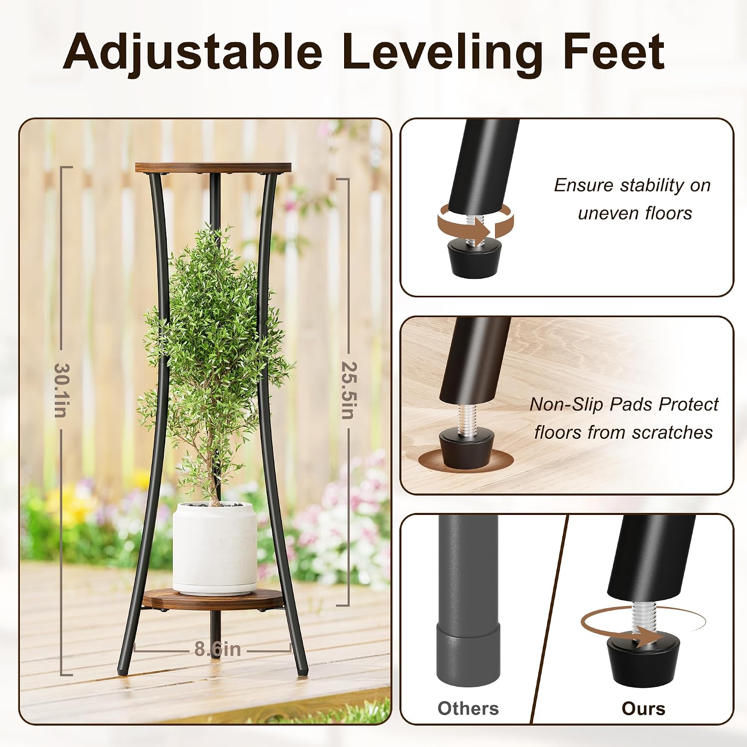 2 Tier Tall Plant Stand Outdoor,Corner Plant Stand for Small Spaces image 3
