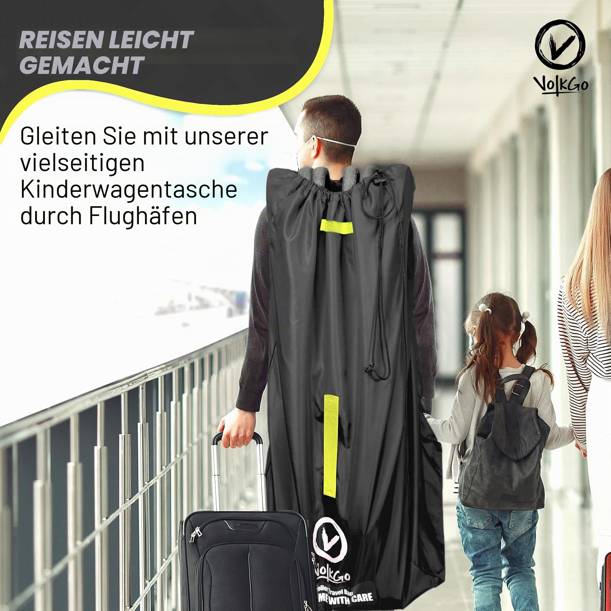 V VOLKGO Große Kinderwagentasche für Flugreisen, Schutz für Doppel- und Jogger-Kinderwagen, passt für die meisten Modelle, Gate-Check-Tasche, robust und wasserabweisend
