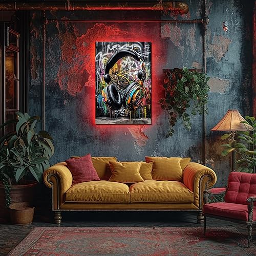 Miniatura 3 de ANRUOXI Impresión artística de graffiti con auriculares, póster abstracto de auriculares para DJ urbanos, decoración de pared de graffiti de música