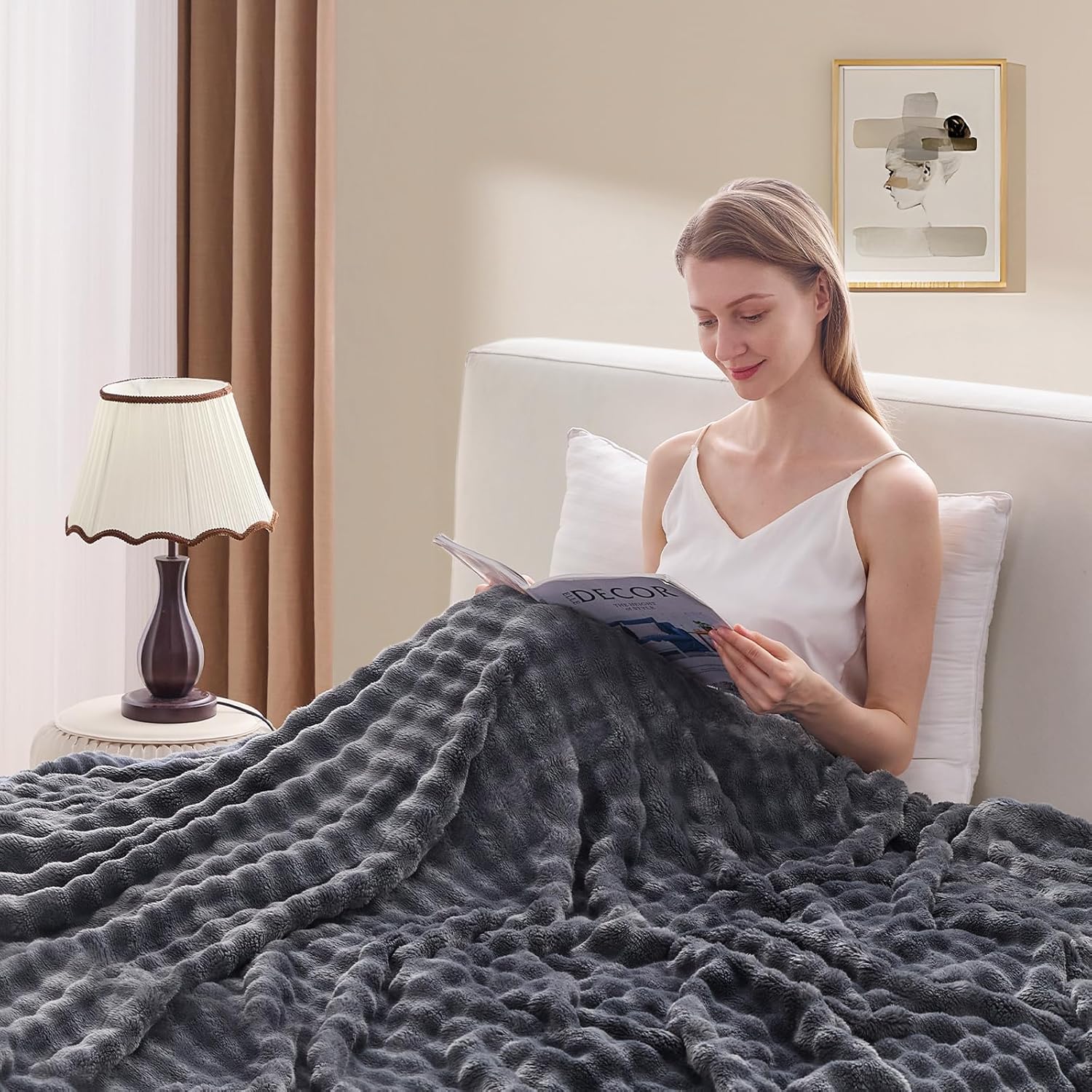 3D Bubble Plush Blanket Textured Fleece Throw Soft Warm Cozy Blanket Couch Bed Throw Grey 50x60 Inches - Image 7