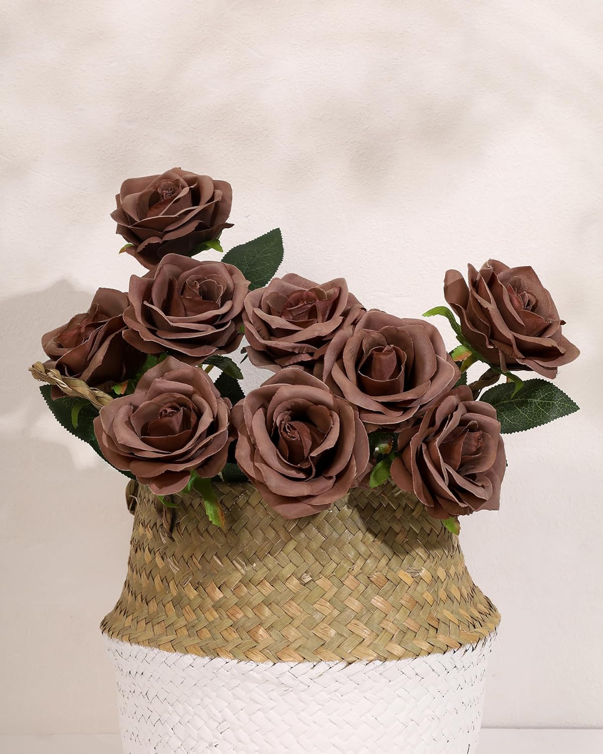 DuHouse 10pcs Fake Roses Artificial Silk Flowers Long Stems Bouquet for Arrangement Wedding Centerpiece Party Home Kitchen Decor(Mocha Brown) - Image 2