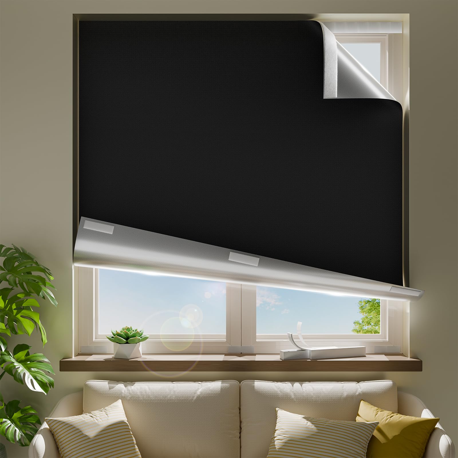 100% Blackout Curtains for Bedroom,Portable Blackout Shades 70" W x 48" L