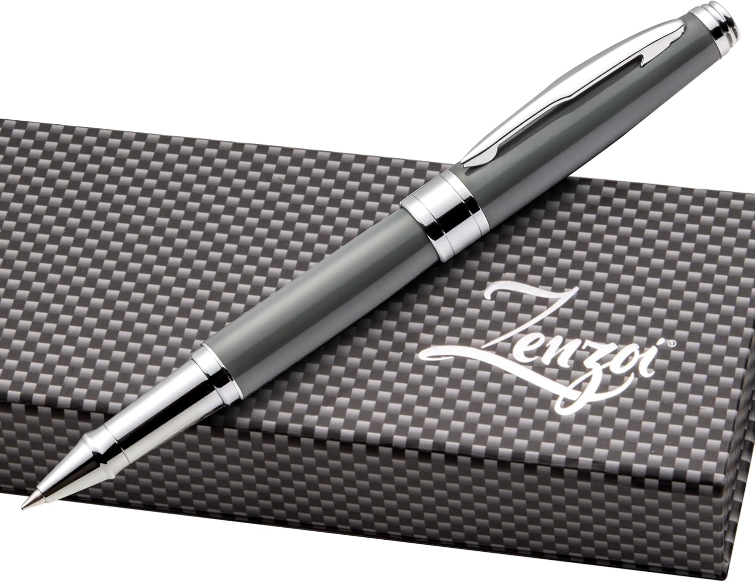 ZenZoi Elegant Rollerball Pen Grey Executive Pen. Smooth Writing Fine Point Roller Gel Ink. Luxury Pen for Men or Women. High End Pen Gift Set