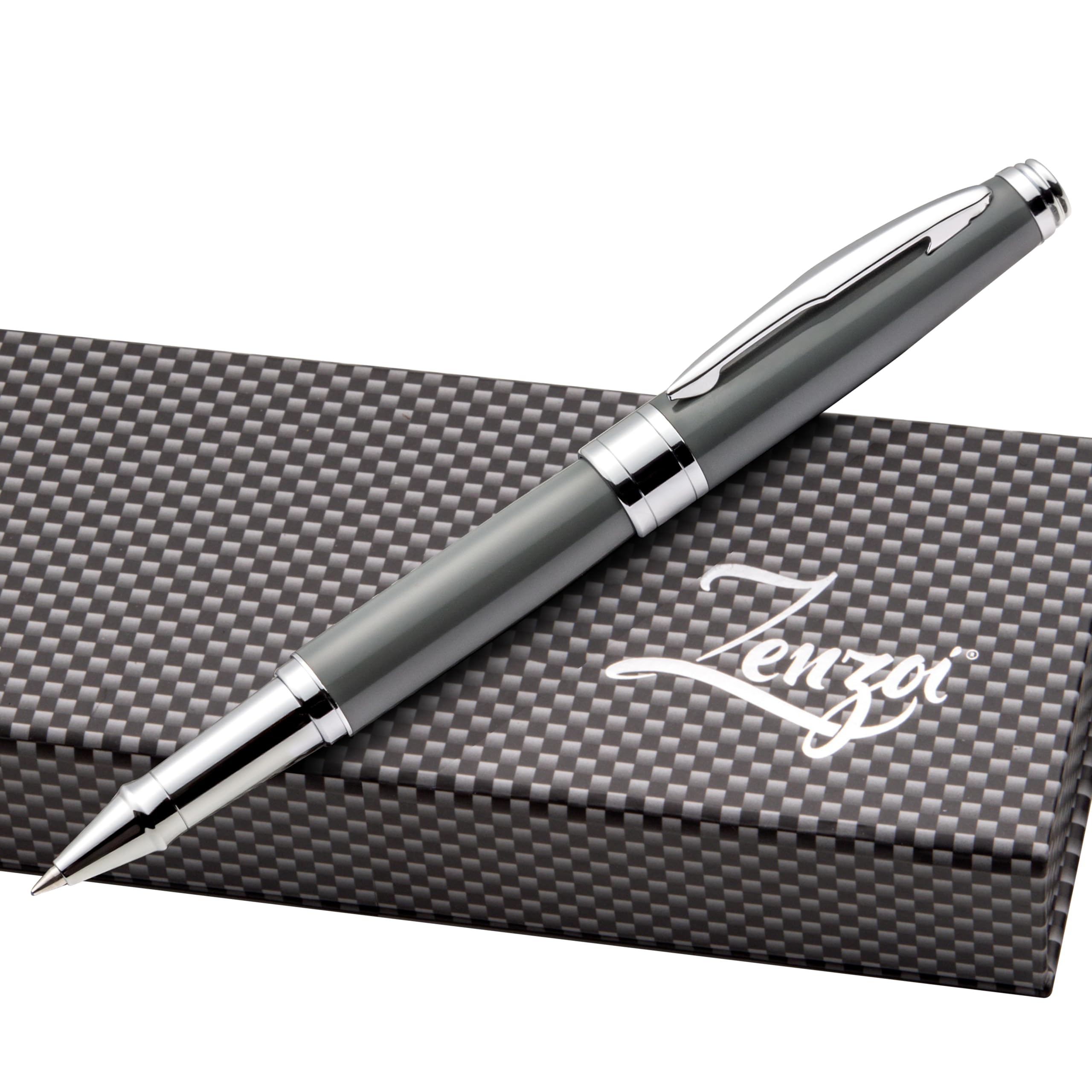 ZenZoiElegant Pen – Grey Executive Rollerball Pen. Smooth Writing Fine Point Roller Gel Ink. Fancy, Luxury Pen for Men or Women. Quality, Business, High End Pen Gift Set