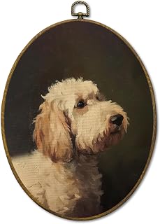 Vintage Poodle Wall Art Decor, Moody Rustic Poodle Dog Lover Gift Framed Canvas Prints 8.6x11.4, Countryside Cottagecore Decor for Farmhouse Cabin Gallery Wall Hanging Artwork Decorations
