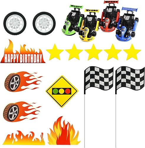 Decoración para tartas de coche de carreras, bandera de rueda, decoración de tartas, juguetes de carreras para hombres, niños, fiesta de cumpleaños,
