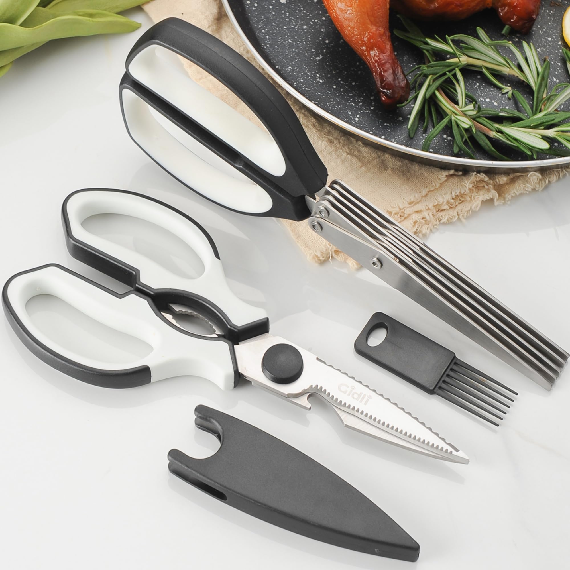 5 Blade Herb Scissors Set with Kitchen Shears - Lifetime Replace. Warranty*