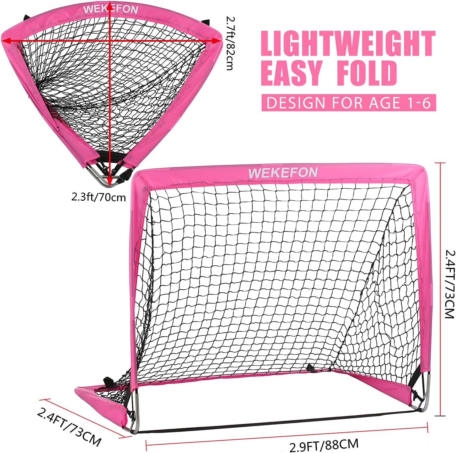 WEKEFON Kids Mini Soccer Goals, Set of 2 - Size 2.9'x2.4' Pop-Up Soccer Nets with Carry Bag Portable Folding Soccer Goal for Backyard Indoor Outdoor Games for Kids Age 1-6 Years Old : Sports & Outdoors