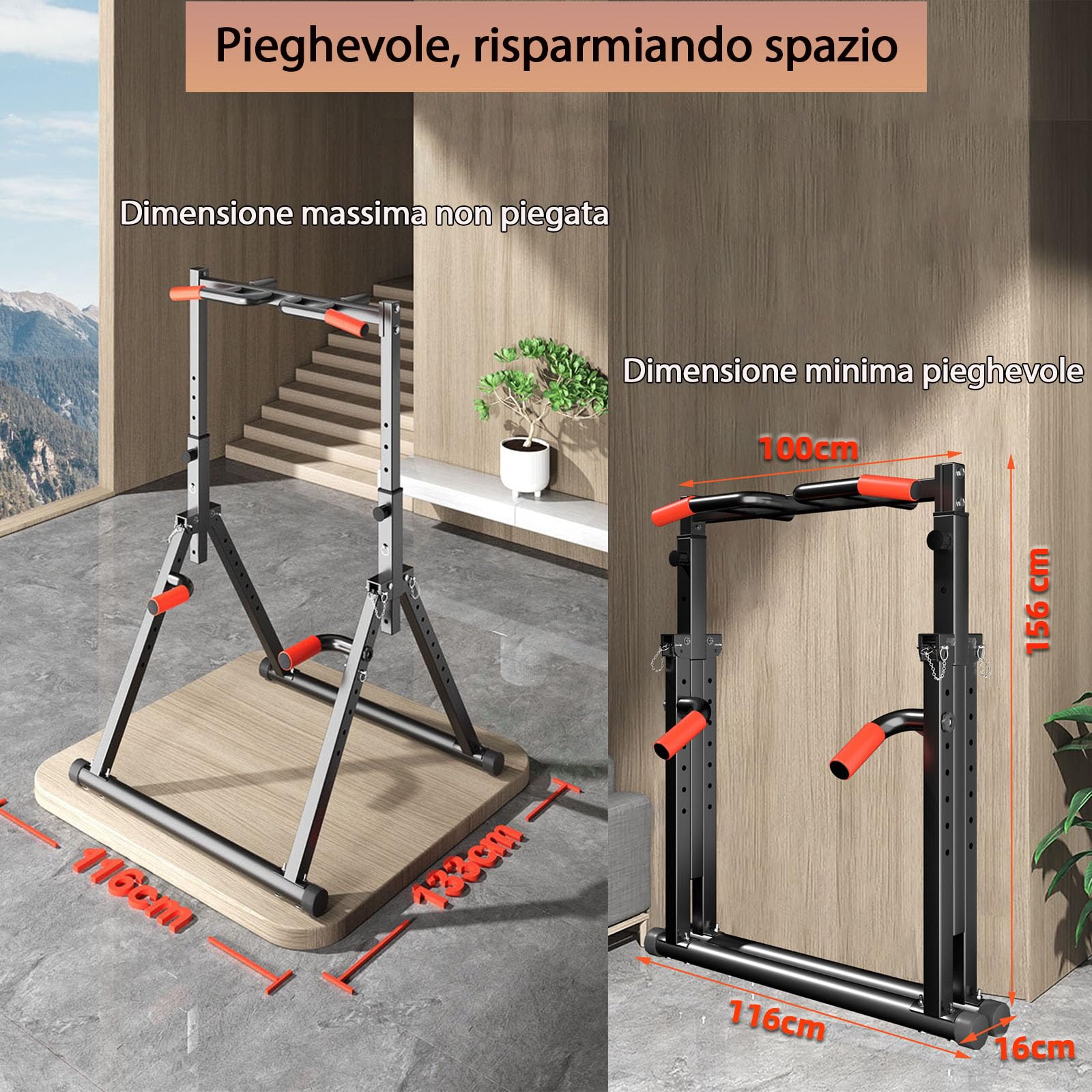 DOBESTS Power Tower Dip Station,Pieghevole Barra per trazioni autoportante，Regolabile MultifunKtional Pull Up Station Attrezzi Palestra Casa,Attrezzatura per Allenamento della Forza,Gambe Triangolari