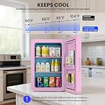 Kikihouse 22L/30Cans Mini Réfrigérateur pour chambre, 12v DC Refroidisseur portable & Plus chaud, Mini Réfrigérateur avec Front en verre, pour bureau de voiture & Salle de dortoir Alimentation Boissons Soin maquillé