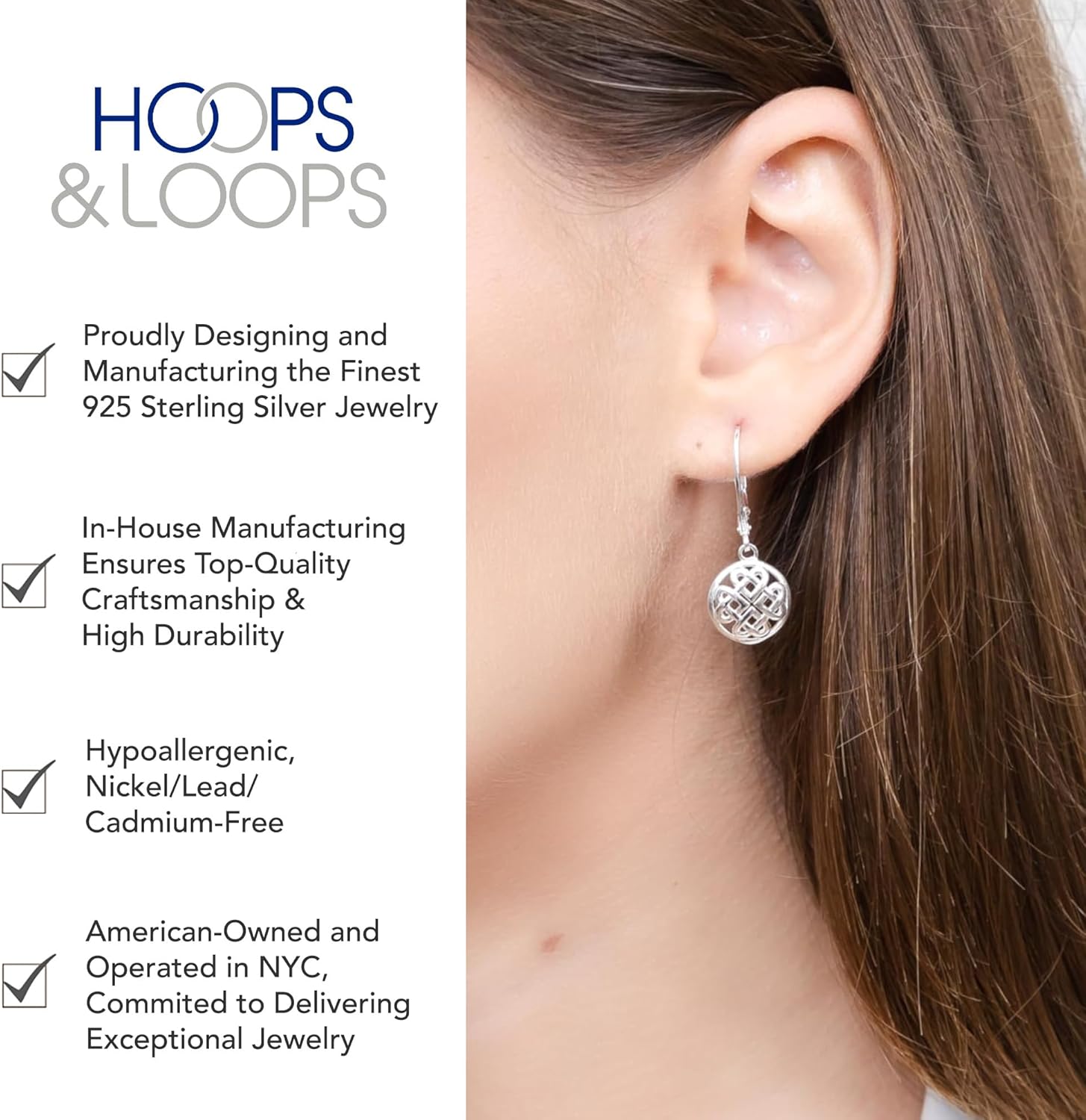 Hoops & Loops 925 Sterling Silver Celtic Heart Knot Filigree 13mm Dangle Leverback Earrings for Women, Silver, Yellow Gold and Rose Gold