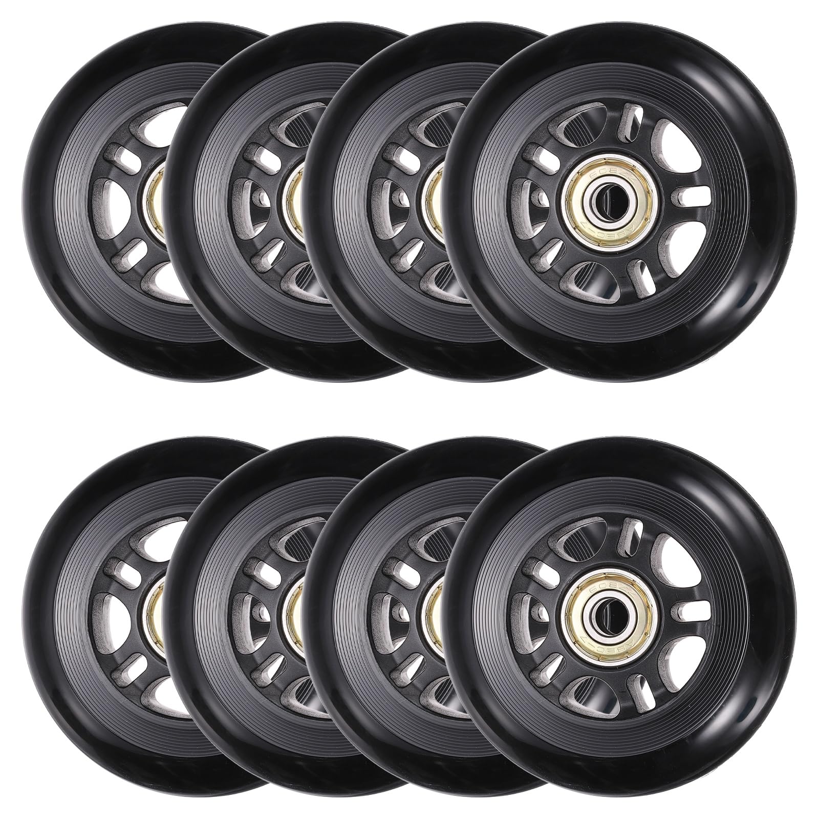 YELARXI Inline Skate Wheels with Bearings, Outdoor & Indoor Roller Skate Wheel Inline Skate Replacement (80mm, 8Pack, Black) for Scooter