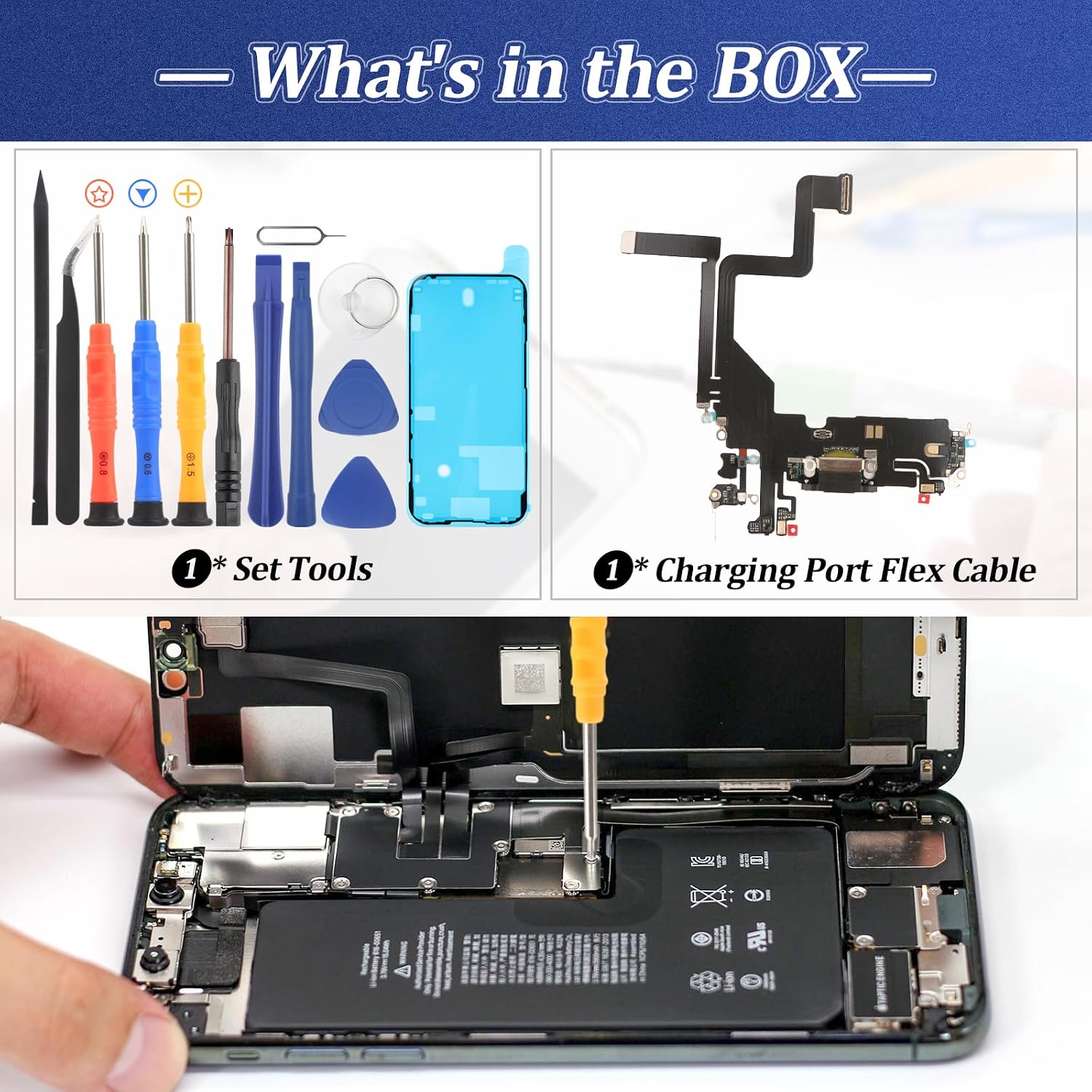 Dock Connector for iPhone 14 Pro Charging Port Flex Cable Replacement for iPhone 14 Pro Charger Dock Board Connector with Tools(Black)