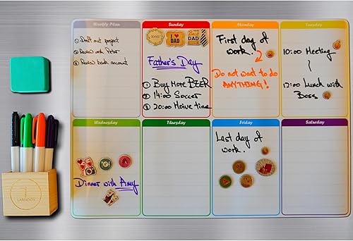 Miniatura 4 de Lamadox Juego de 4 pizarras blancas magnéticas suaves de borrado en seco con calendario, planificador semanal, lista de tareas y tableros de notas,