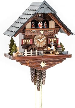 German Cuckoo Clock 1-day-movement Carved-Style 12.00 inch - Authentic black forest cuckoo clock by Hekas