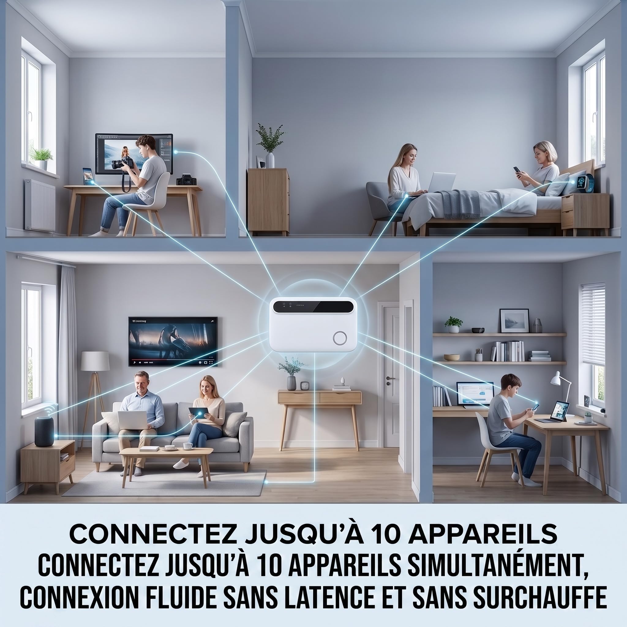 Routeur 5G Pocket WiFi débloqué sans abonnement, Modem 5G/4G Haut débit Compatible Carte SIM, Hotspot Mobile WiFi 6 Multi-appareils Jusqu’à 28 connexions pour Voyage et télétravail
