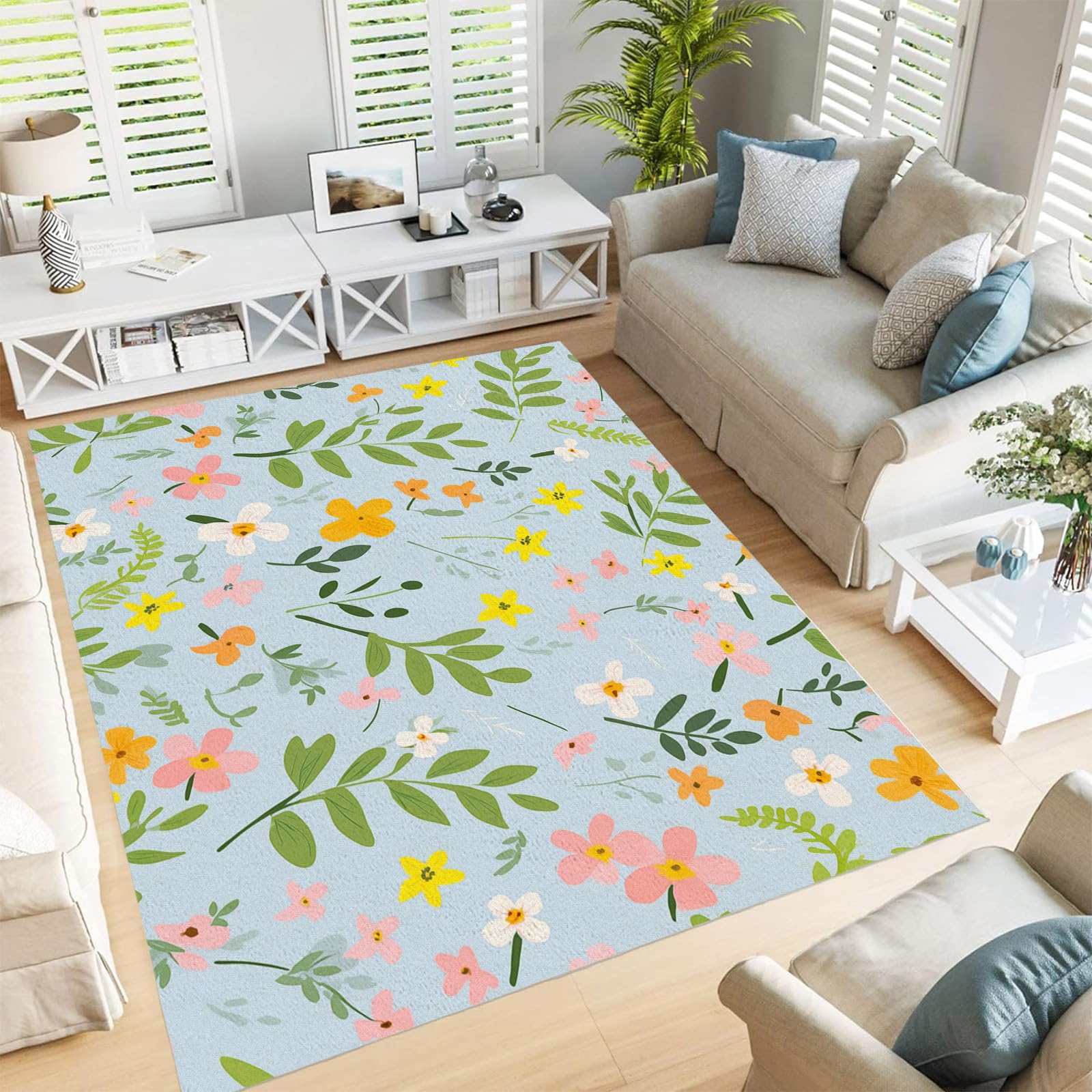 Tapis imprimé à poils courts lavable et antidérapant