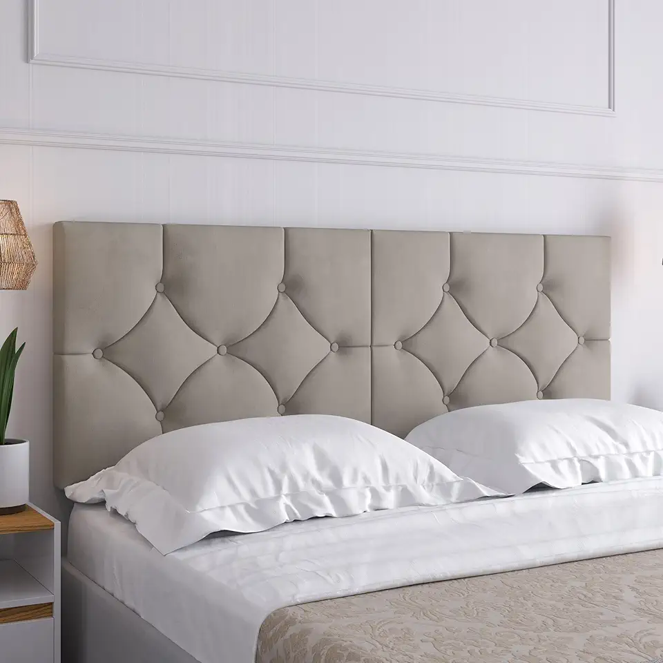 Cabeceira Estofada Luxo Casal Cama Classic 1.60 Queen (Bege)